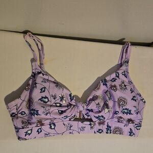 Purple Floral Print Triangle Bra with Adjustable Straps